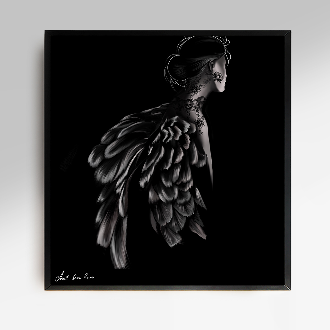 black wings framed